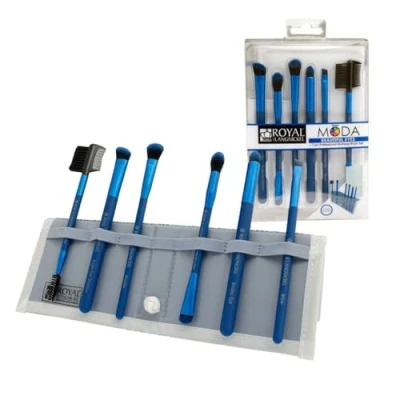 Immagine di MODA Royal &amp; Langnickel Set di 7 pennelli da trucco per occhi belli viaggio, con custodia, include sfumatura angolare, pieghe, ombretto, smoky eye, eyeliner