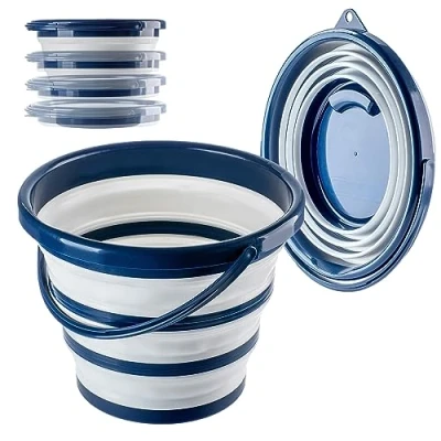 Immagine di KADAX secchio pieghevole in silicone, 10 l, plastica, compatto e pieghevole, per l&#039;acqua salvaspazio con comoda maniglia (10 blu scuro)