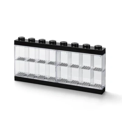 Immagine di Espositore per 16 Minifigures Lego, Contenitore Impilabile da Parete o Scrivania, Nero