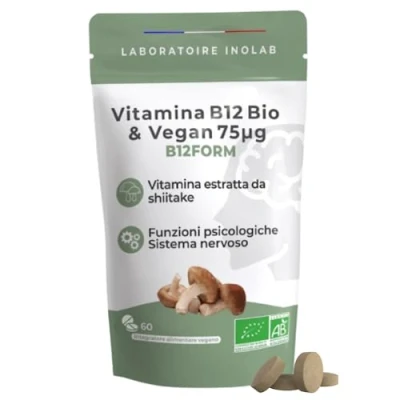 Immagine di INOLAB Prima Vitamina B12 Biologica e vegana altamente assimilabile 3 forme naturali Bio attive di Metilcobalamina Adenosilcobalamina idroxocobalamina Senza additivi 60 compresse