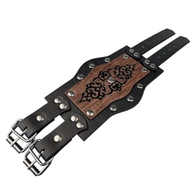 Immagine di HiiFeuer bracciale con rune vichinghe in cuoio sintetico, Polsino retrò norreno, nordico fibbia e Bangle (Marrone C)