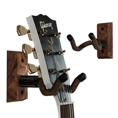 Immagine di String Swing Confezione da 2 ganci per chitarra Guitar del gancio della cremagliera montaggio a parete Supporto CC01K BW2 Noce nera