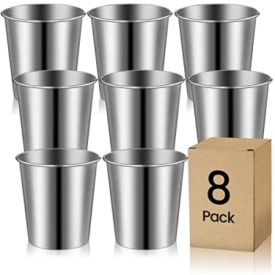 Immagine di Tazze In Metallo Riutilizzabile, 8 Pezzi Tazza Acciaio Inox, 260 ml Bicchieri Impilabile Inox Campeggio, Adatto per Famiglia, Picnic, Viaggi, Barbecue, Escursioni
