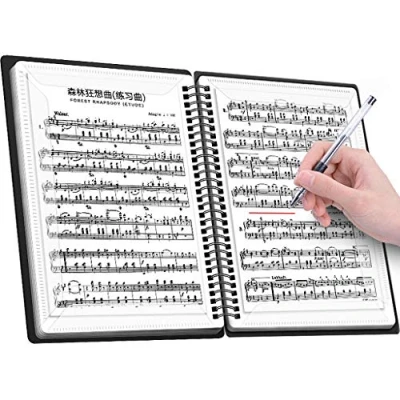 Immagine di TOYYOUNG Cartella portadocumenti formato A4, 60 pagine, stile moderno, colore nero, protegge i documenti musicali, 30 tasche, organizer portatile