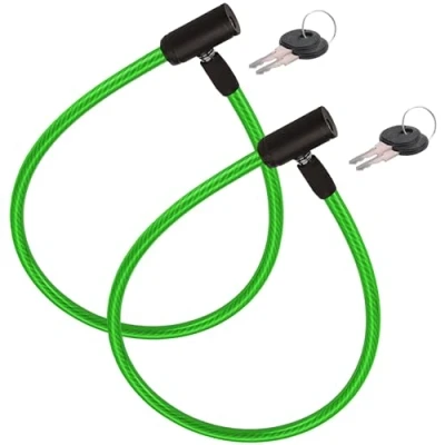 Immagine di Lucchetto bici 2 pezzi rinforzato di cavo 60 cm Acciaio resistente con sistema chiusura a chiave Sicurezza avanzata Durevole e facile da usare (Verde)