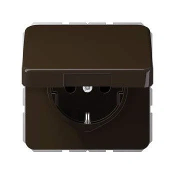 Immagine di Jung 1520 BFKIKL BR Presa Schuko 16 a 250 V infrangibile con Protezione da Contatto e Coperchio ribalta, Serie CD, Marrone
