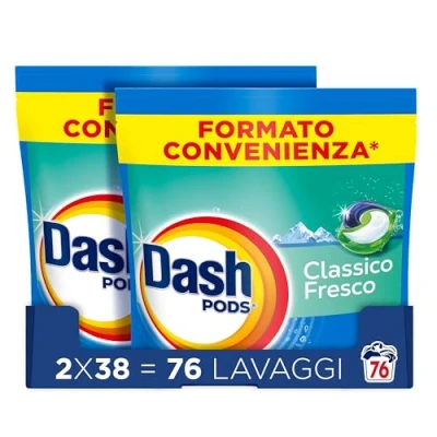 Immagine di Dash Pods Detersivo Lavatrice In Capsule, 76 Lavaggi (2x38), Classico Fresco, Rimuove Le Macchie, Efficace A Freddo Anche E Cicli Brevi