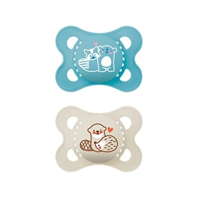 Immagine di Istruzioni in lingua straniera MAM Ciuccio originale Pure set da 2 pezzi, adatto ai denti, materiale sostenibile e rinnovabile, tettarella silicone SkinSoft, 0 6 mesi, procione/castoro