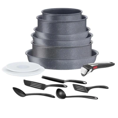 Immagine di Tefal Ingenio Pentole a induzione 14 p, rivestimento antiaderente, impilabile, compatibile con lavastoviglie, padelle e pentole, made in Francia, Natural On L7669902
