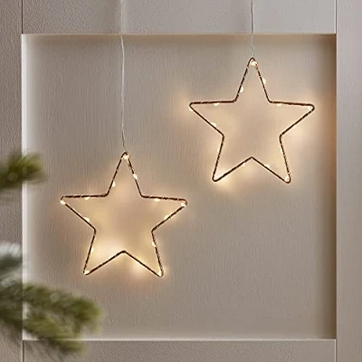 Immagine di Lights4fun Decorazione di Natale Duo Stelle Luminose 15cm in con LED Bianchi Caldi a Pile per Arredo Interni