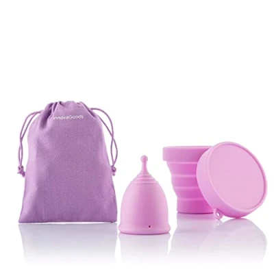 Immagine di InnovaGoods Coppetta Mestruale Ergonomica in Silicone Medicale, Ipoallergenica, Flessibile, Riutilizzabile, Include Sterilizzatore e Borsa di Trasporto, Rosa, 1 unità, Cotone