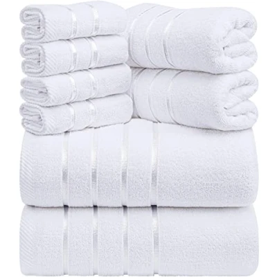 Immagine di Utopia Towels Set Di Asciugamani Lusso Da 8 Pezzi, 2 Bagno, A Mano e 4 Strofinacci, Altamente Assorbenti 97% Cotone Filato Ad Anello(Bianco)