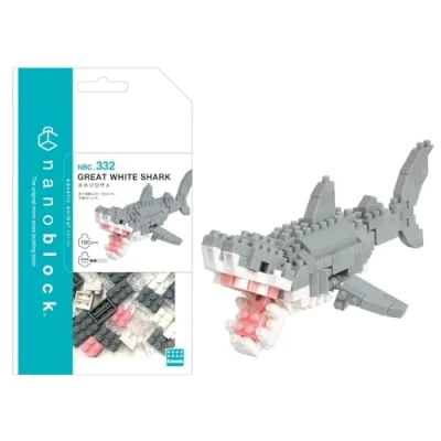 Immagine di Bandai Nanoblock Squalo Bianco Mini personaggio a mattoncini Gioco di costruzione Kit animali panda in stile pixel NBC332