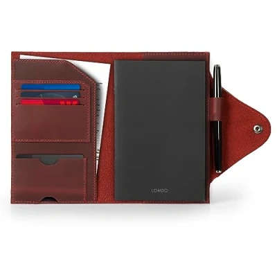Immagine di LONDO Porta documenti in Vera Pelle con Blocco Note e Chiusura a Scatto, M, Rosso