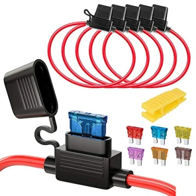 Immagine di Gebildet 5PCS 32V 20A Portafusibile di Standard Lame, 16AWG ATO In Line con un Cappello, Protezione Sovraccarico, 6pcs Fusibile Media, per Auto, Barca, Motocicletta