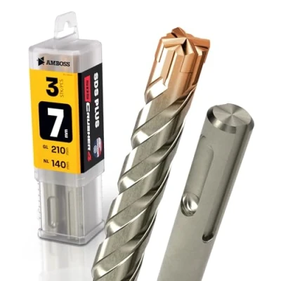 Immagine di Heller Punta per trapano a percussione SDS Plus, 4 pezzi, diametro 7,0 mm x 140 mm, AMBOSS Tools Crusher HM calcestruzzo in metallo duro professionale