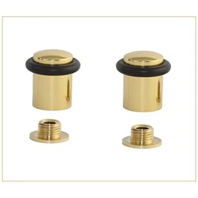 Immagine di EVI Herrajes Confezione da 2 fermaporta 27 x 29 mm Base filettata Gomma nera in silicone naturale Ottone finitura lucida Include strumenti Mod. 040138CBBR