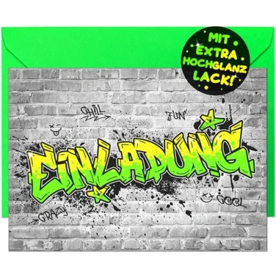 Immagine di Vulava 12x biglietti d&#039;invito con graffiti per bambini, compleanno maschietto e bambina + buste: i feste sono l&#039;invito perfetto di ragazzi ragazze, comp