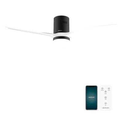 Immagine di Cecotec Ventilatori da Soffitto EnergySilence Aero 5600 Aqua Black&amp;White Connected 40 W, LED 18 Diametro 132 cm, Wi Fi, Telecomando, Protezione IP44, Timer 8 Ore, 3 Pale, 6 Velocità