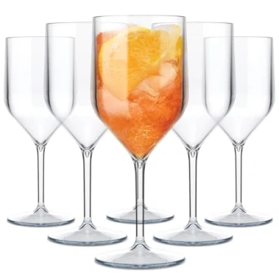 Immagine di TUNDRA Set 6 Calici CROISIERE 25cl INFRANGIBILI, in SAN (Plastica Rigida), BPA Free, Riutilizzabili e Lavabili lavastoviglie, per VINO, Flute CHAMPAGNE SPUMANTE, (Trasparente)