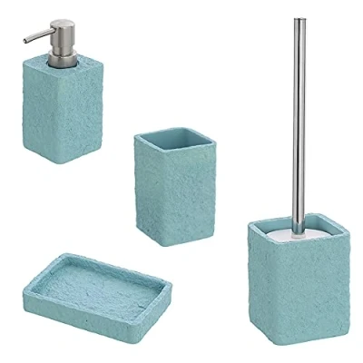 Immagine di Inbagno Set 4 Accessori Bagno in Resina, con Dispenser per Sapone, Portaspazzolini, Portasaponetta e Portascopino