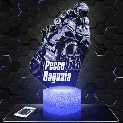 Immagine di Lampada da comodino, Luce notturna tattile GP MOTO P.Bagnaia illusione 3D LED, idea regalo di Natale per ragazzi e ragazze notte bambini o adulti TOP