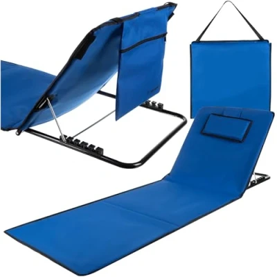 Immagine di TRIZAND Sedia da spiaggia con schienale e cuscino cervicale, regolabile in 5 livelli, impermeabile, pieghevole, blu 23617