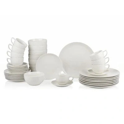 Immagine di alpina Set Piatti per 8 Persone Servizio Ceramica di 40 Pezzi con Colazione, da Pranzo, Ciotole, Tazze e Saucer Adatto Lavastoviglie Microonde Bianco