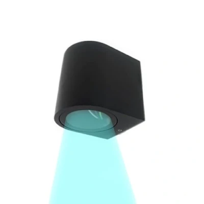 Immagine di Partenopea® Applique lampada da parete a muro per lampadine LED gu10 potenza max supportata 10w interno esterno IP54 moderno faretto monoemissione (Curvato, Nero luce fredda 6500k)