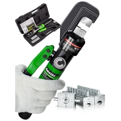 Immagine di AMZCNC Strumento di crimpatura idraulico manuale da 4 mm² a 70 per capicorda crimpatrice con 9 paia matrici (strumento verde mm²)