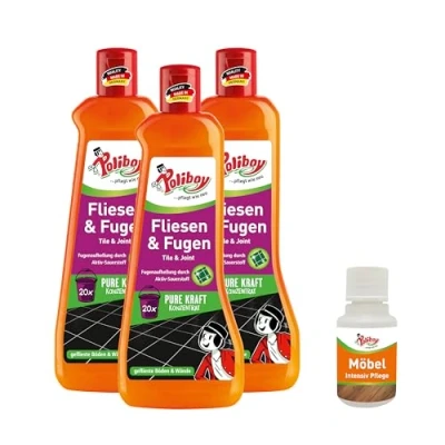 Immagine di Poliboy, detergente per piastrelle e fughe, pavimenti con Oxy Power piastrelle, concentrato interni ed esterni, 3 x 500 ml, campione di prodotto, prodotto in Germania