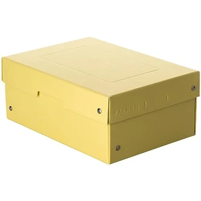 Immagine di FALKEN PureBox scatola portaoggetti originale PureBox, 100 mm di altezza, DIN A5, con coperchio, in cartone robusto, vegana, regalo multiuso, colore giallo