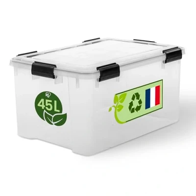 Immagine di Iris Ohyama, Scatola di Raccoglimento Ermetica in Plastica, 45L, per Unità, Trasparente, Coperchio, Giunto Stagno, Clip Chiusura, Impilabile, Esterno, Garage, Abbigliamento, No Polvere, WSB 45
