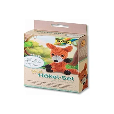 Immagine di folia 23907 Mini set per uncinetto a forma di volpe, completo creare una simpatica volpe fatta all&#039;uncinetto, circa 8 9 cm, bambini dagli anni in su e adulti, idea regalo
