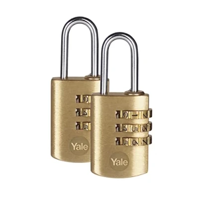 Immagine di YALE lucchetto a combinazione 3 cifre YY150B/22/120/2 oro, set di 2 pezzi, corpo 23 mm, arco in acciaio