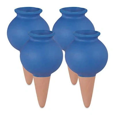 Immagine di Relaxdays Set Irrigazione a Goccia, 4X Coni Irrigatori per Piante, Piantine e Fioriere, Annaffiatura Automatica, Blu