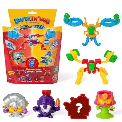 Immagine di SuperThings Serie Mutant Battle Confezione da 6 Include 4 (1 Capitano Argento) e 2 Exoskeletons.