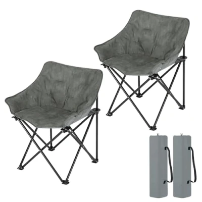 Immagine di WOLTU Sedia da Campeggio, Set di 2, Pesca, Pieghevole e Portatile, Esterno per Picnic, Spiaggia, con Custodia, in Finto Suede Tessuto Oxford, Grigio Scuro, 63x44,5x73,5cm