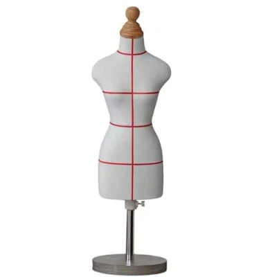 Immagine di Manichino da Sarto Femminile Moda Mini Forma Drappeggiato Mezza Scala, Base in Legno Massello Rimovibile E Regolabile(Size:1/4)