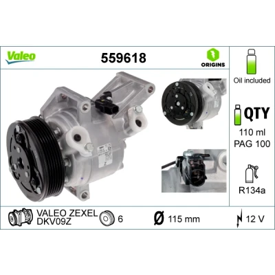 Immagine di VALEO 559618 compressore Aria Condizionata DKV09Z 12 PAG 100 R 134a con olio