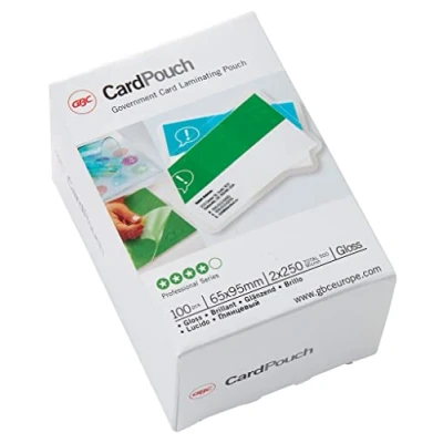 Immagine di GBC Confezione da 100 Pouches per Plastificazione a Caldo, Formato Documento ID con Finitura Lucida, Spessore di 2 x 250 Micron, 65x95 mm, 3740432