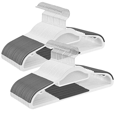 Immagine di SONGMICS Grucce 50 Pezzi, Appendiabiti in Plastica, Antiscivolo, Salvaspazio, Spesso 0,5 cm, Largo 42 Gancio Girevole a 360 Argento, Bianco e Grigio Sicuro CRP020W02