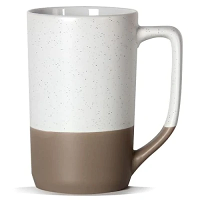 Immagine di SHOWFULL grande tazza da caffè 470 ml, due combinazioni di colori, tè in ceramica con manico quadrato maculato nero, per uomini e donne, ristoranti, casa, ufficio, bevande