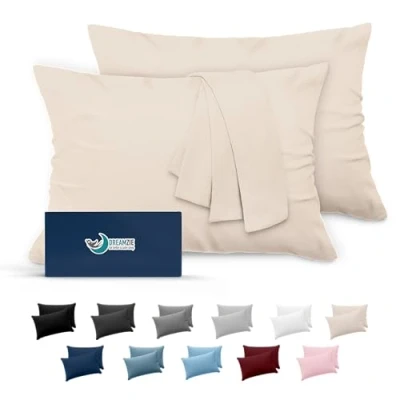 Immagine di Federe Cuscini 50x70 (Set 2) Dreamzie in Microfibra OEKO TEX Certificazione Copricuscini Dolce Beige