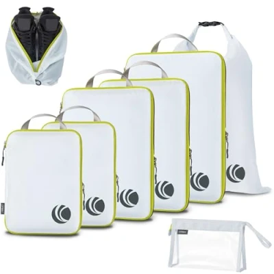 Immagine di Cipway Compressore Organizer Valigia,Borsa da Viaggio Espandibile Ultraleggero Salvaspazio per i Vestiti Zaini o Bagagli a Mano(Bianco,8 Pezzi)