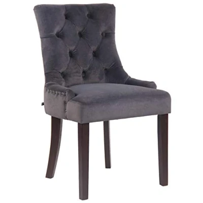 Immagine di CLP Poltrona Pranzo Aberdeen Stile Chesterfield In Velluto E Legno Caucciù I Sedia Soggiorno Imbottita Con Alto Schienale, Colore:grigio scuro, Colore del telaio:antico