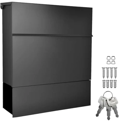 Immagine di ALSTEN TECH Cassetta delle lettere di design, da parete, con scomparto per giornali, colore nero opaco, RAL 9017 A4/C4