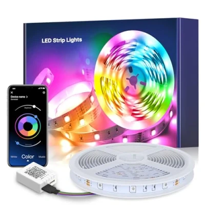 Immagine di Mexllex Striscia LED RGB da 5 m, con telecomando a infrarossi, 16 milioni di colori, musica Sync, per TV, casa, camera letto, cucina, soffitto, festa