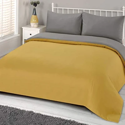 Immagine di Brentfords Set di biancheria da letto con copripiumino e federa, in tinta unita, colore: giallo ocra/mostarda grigio, per singolo