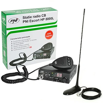 Immagine di Radio CB Ricetrasmettitore PNI Escort HP 8000L con regolabile asq, 4 W Blocco tasti + antenna Extra 45 SWR 1.0 altezza cm in fibra di vetro magnetica supporto incluso